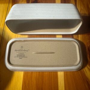 Hearth & Hand Speckled Beige Stoneware Butter Dish with Cream Rim